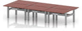 Impulse Air pastel back-to-back sit-stand desk, pod of six, 1200 x 800 each, silver frame, brick red top