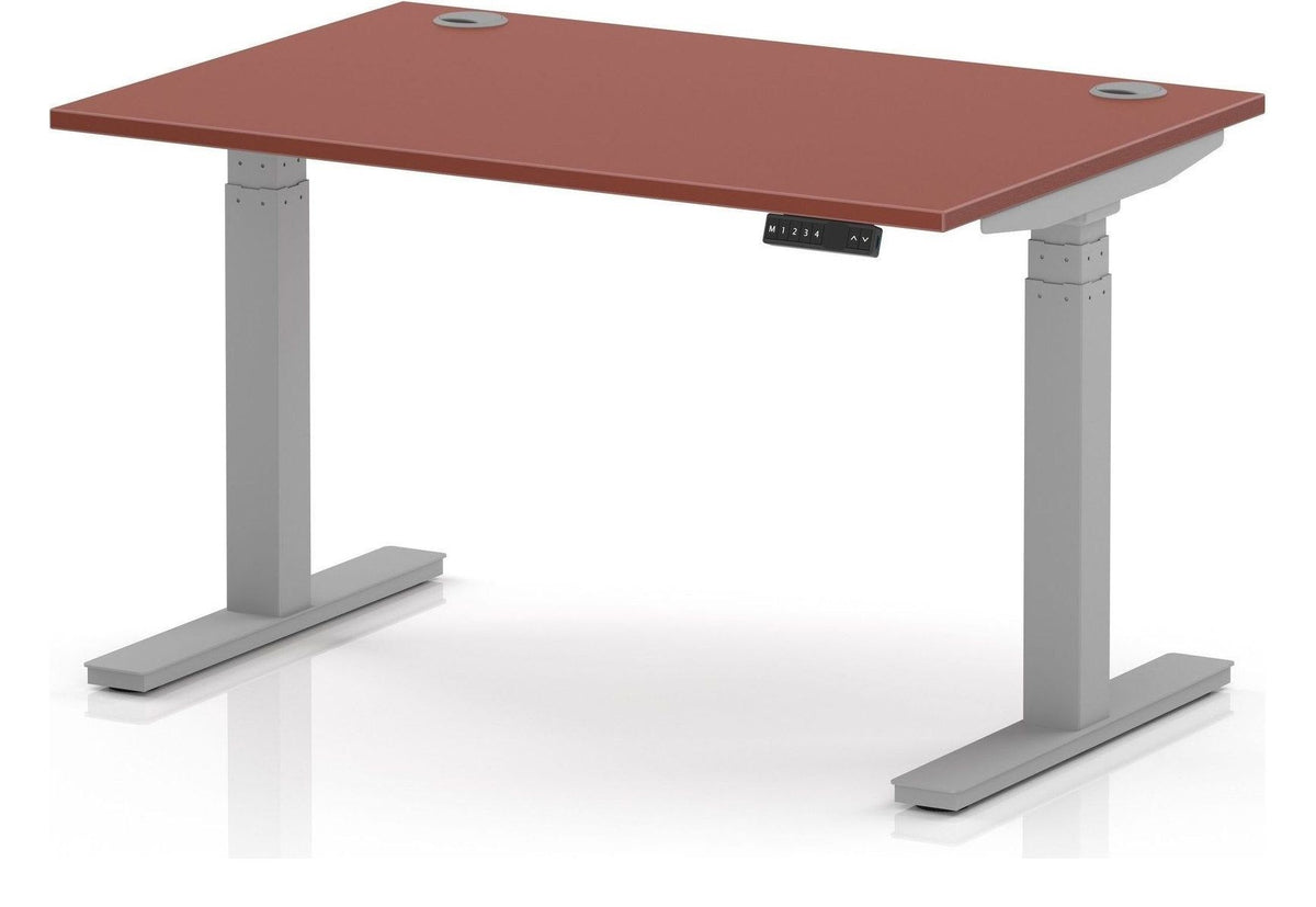 Impulse Air pastel sit-stand desk, 1200 x 800, silver frame, brick red top