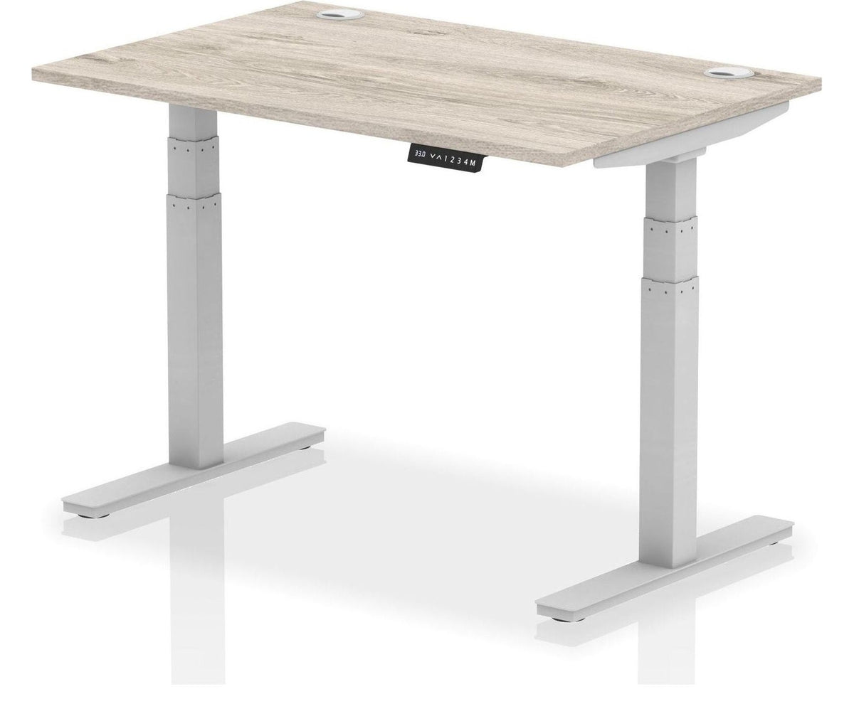 Impulse Air sit-stand desk, grey oak top, silver frame
