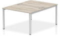 Impulse back-to-back bench desk, grey oak top, silver frame, pod of 2