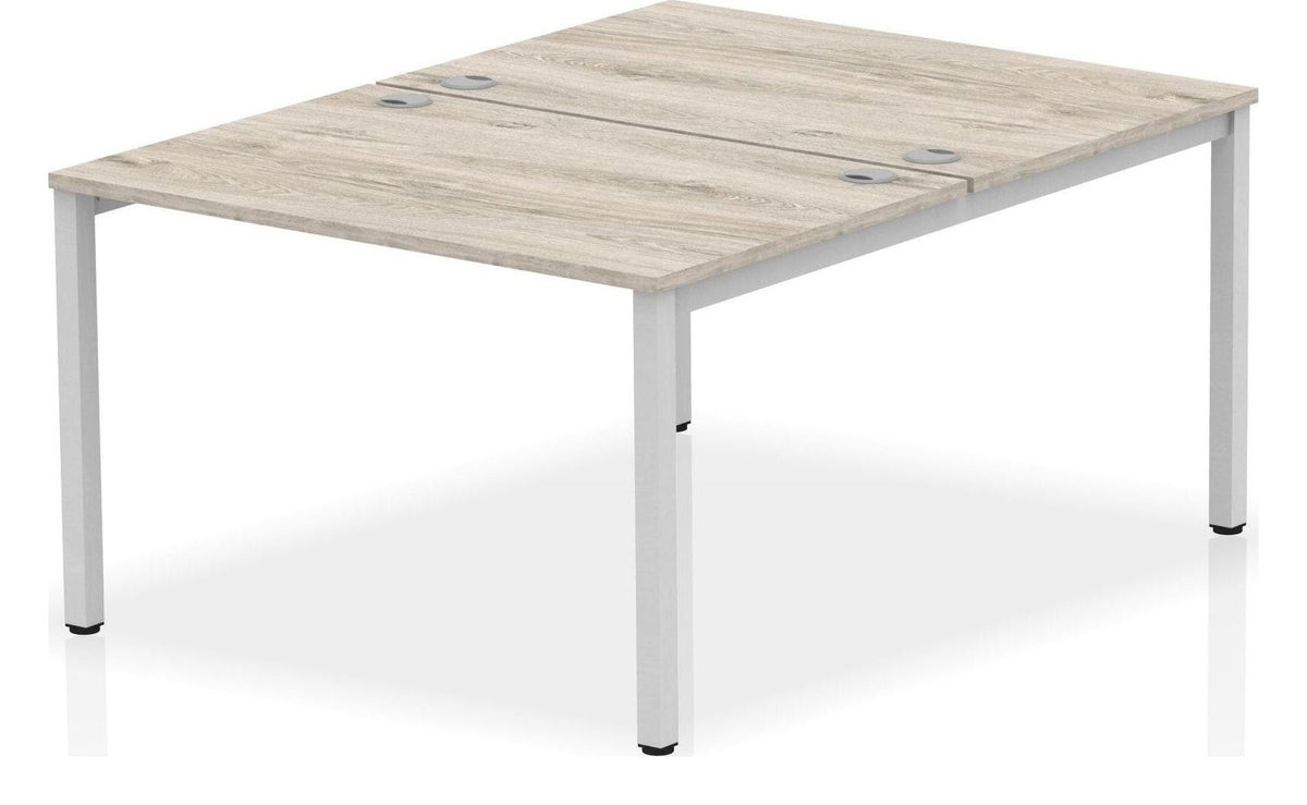 Impulse back-to-back bench desk, grey oak top, silver frame, pod of 2