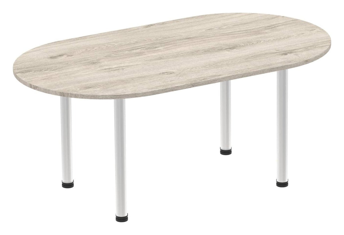 Impulse boardroom table with post legs, 1800 x 1000, silver, grey oak top
