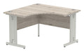Impulse call centre 90 degree desk with cable managed legs, silver frame, grey oak top