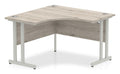 Impulse call centre 90 degree desk with cantilever legs, silver frame, grey oak top