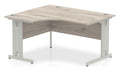 Impulse crescent desk with cable managed legs, 1400 x 1200, left hand, silver frame, grey oak top