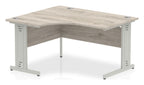 Impulse crescent desk with cable managed legs, 1400 x 1200, left hand, silver frame, grey oak top