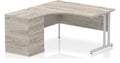 Impulse crescent desk with cantilever legs and desk high pedestal, 1400mm wide - left hand, silver frame, grey oak top