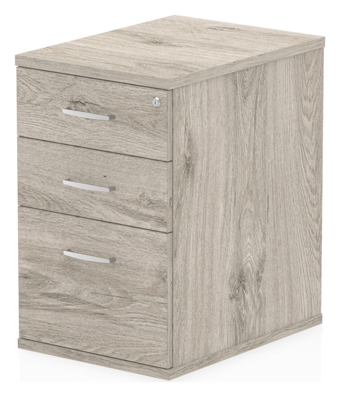 Impulse desk high pedestal, 600 deep, in grey oak