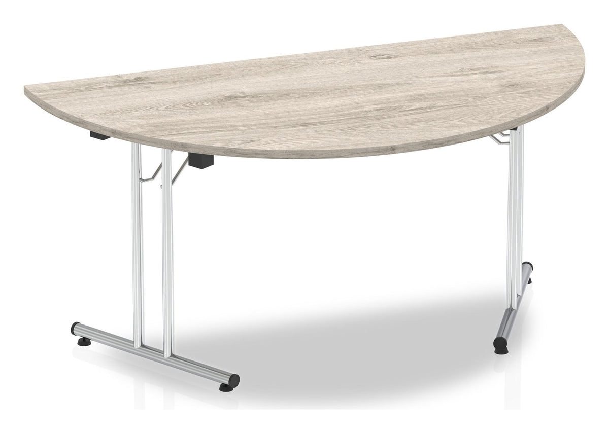 Impulse folding semi-circle meeting table, 1600 x 800, grey oak top