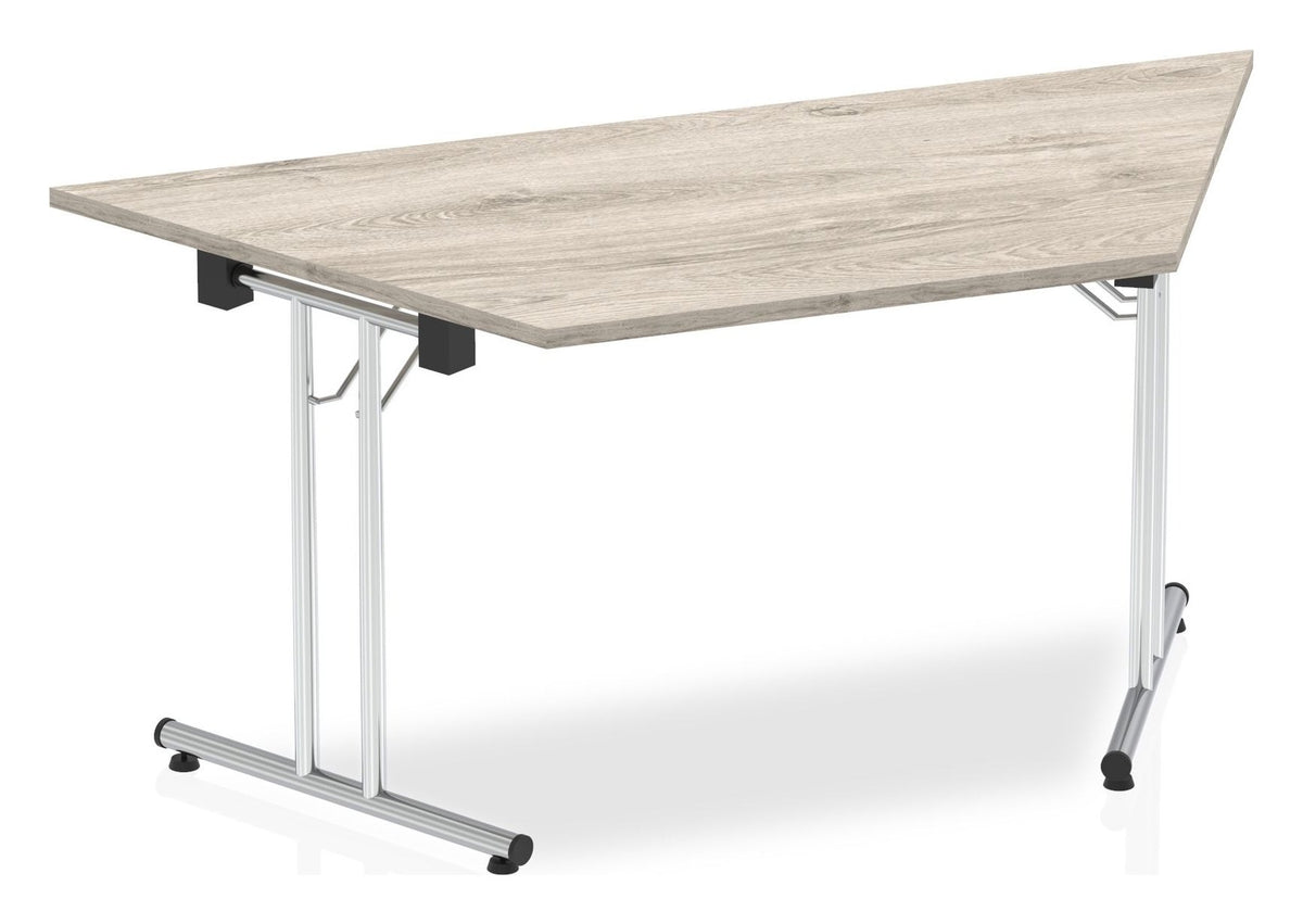 Impulse folding trapezium meeting table, 1600 x 695, grey oak top