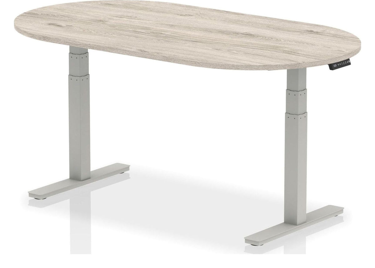 Impulse height adjustable boardroom table, 1800 x 1000, silver frame, grey oak top