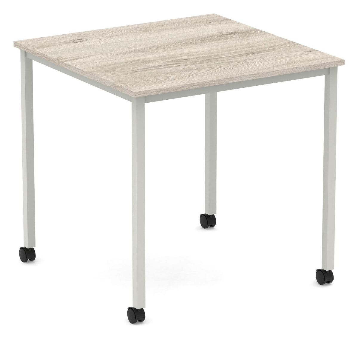 Impulse mobile rectangular meeting table with box frame on castors, 800 x 800, grey oak top