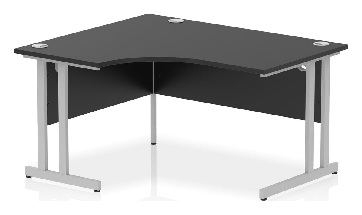 Impulse night crescent desk with cantilever legs, 1400 x 1200, left hand, silver frame, black top