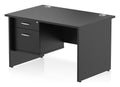 Impulse night straight desk with panel legs and fixed pedestal, 1200 x 800, 2 drawer pedestal, matching panel legs, black top