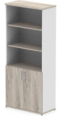 Impulse open shelves cupboard, in grey oak & white, grey oak