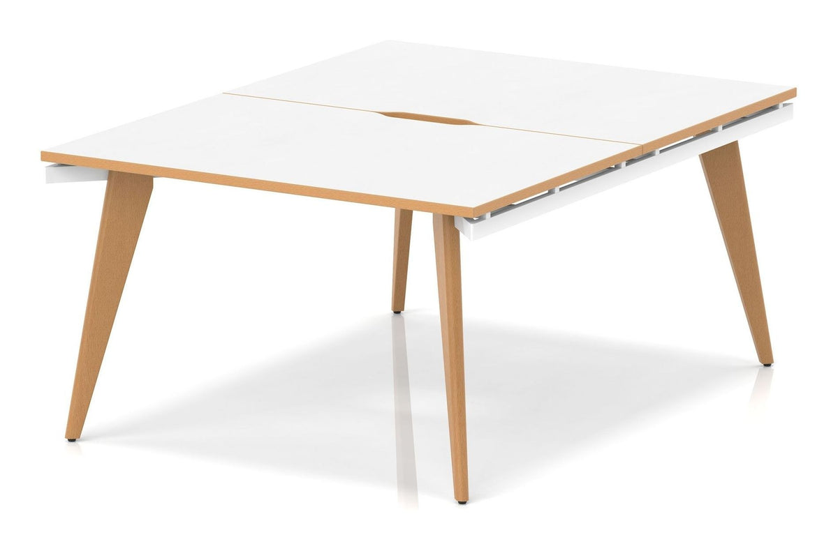 Impulse oslo back-to-back bench desk, 1200mm wide desks (pod of 2), white, natural wood edge top