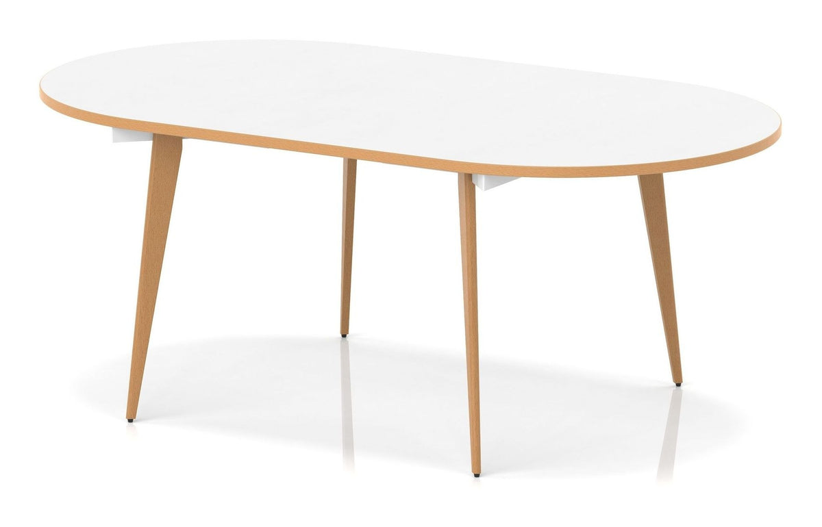 Impulse oslo boardroom table, oval, 1800mm, white, natural wood edge top, no power