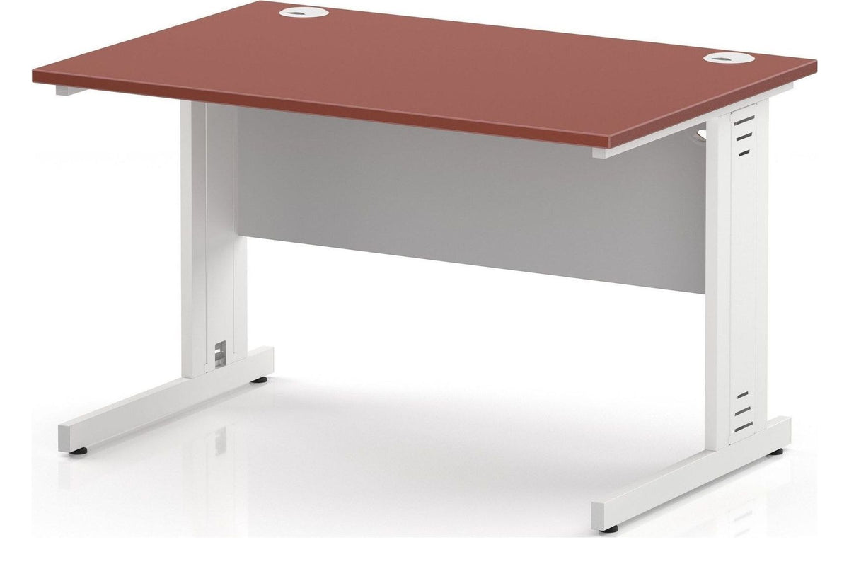 Impulse pastel straight desk with cable managed legs, 1200 x 800, white frame, brick red top