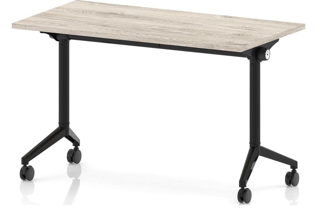 Impulse plus flip top meeting table, 1200 x 600 (slimline), black, grey oak top