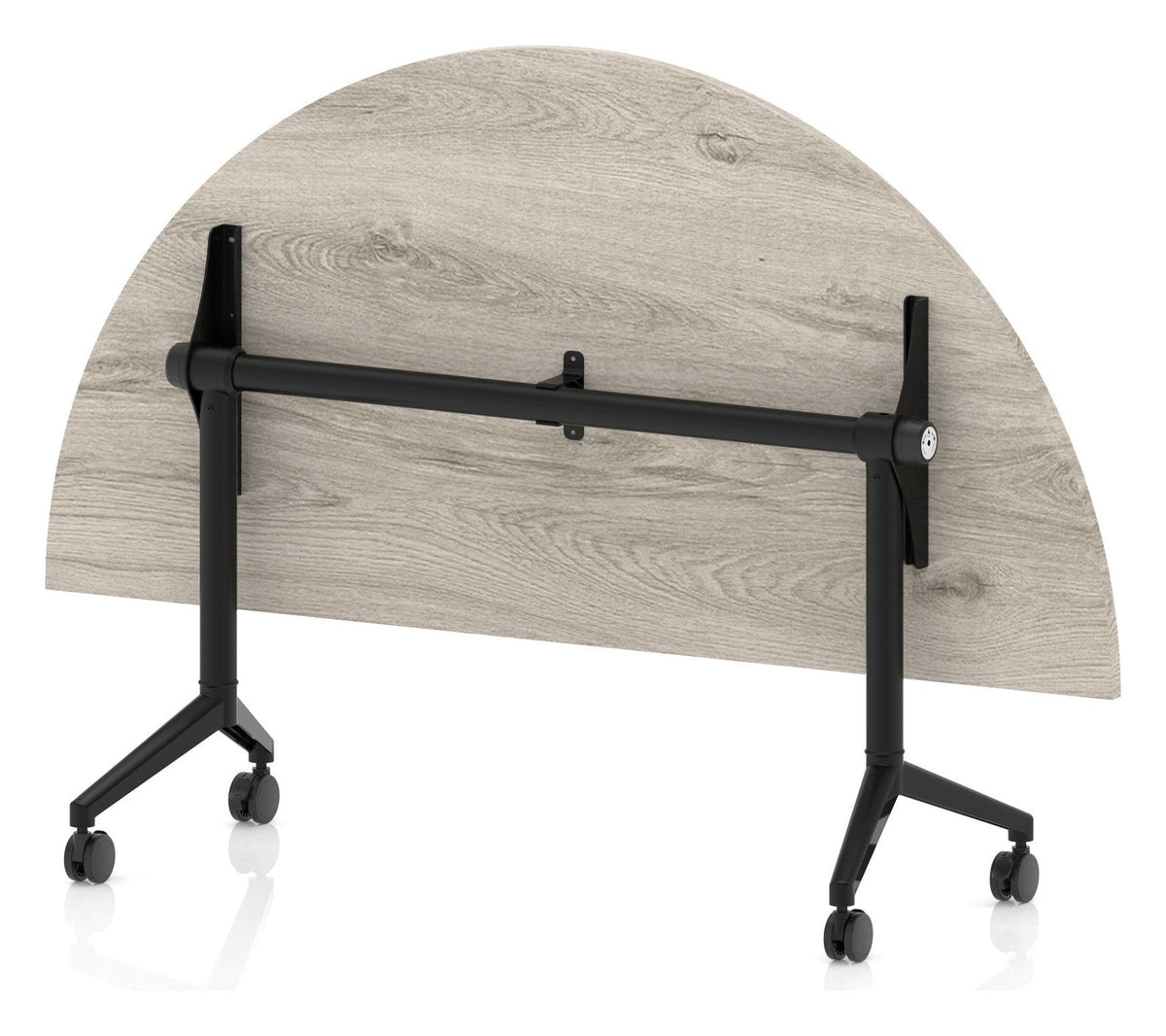 Impulse plus flip top semi-circle meeting table, black, grey oak top, another view 1