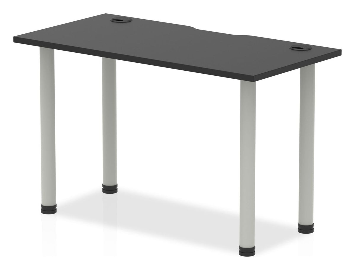 Impulse rectangular meeting table with post legs, 1200 x 600 (slimline), silver, black top