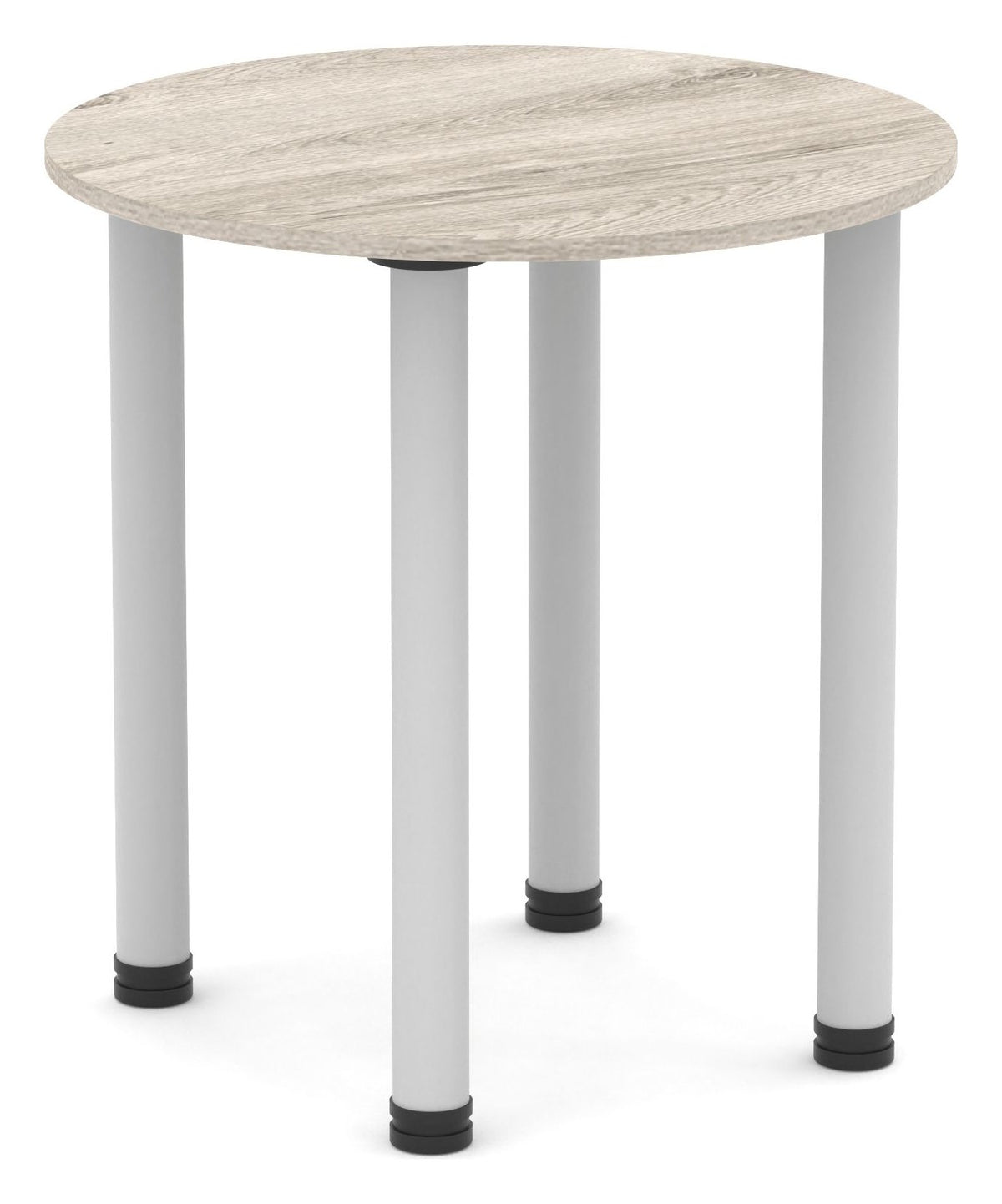 Impulse round meeting table with post legs, 600mm diameter, silver, grey oak top