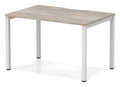 Impulse scalloped edge single row bench desk, 1200mm wide desks (starter, 1 desk), silver frame, grey oak top
