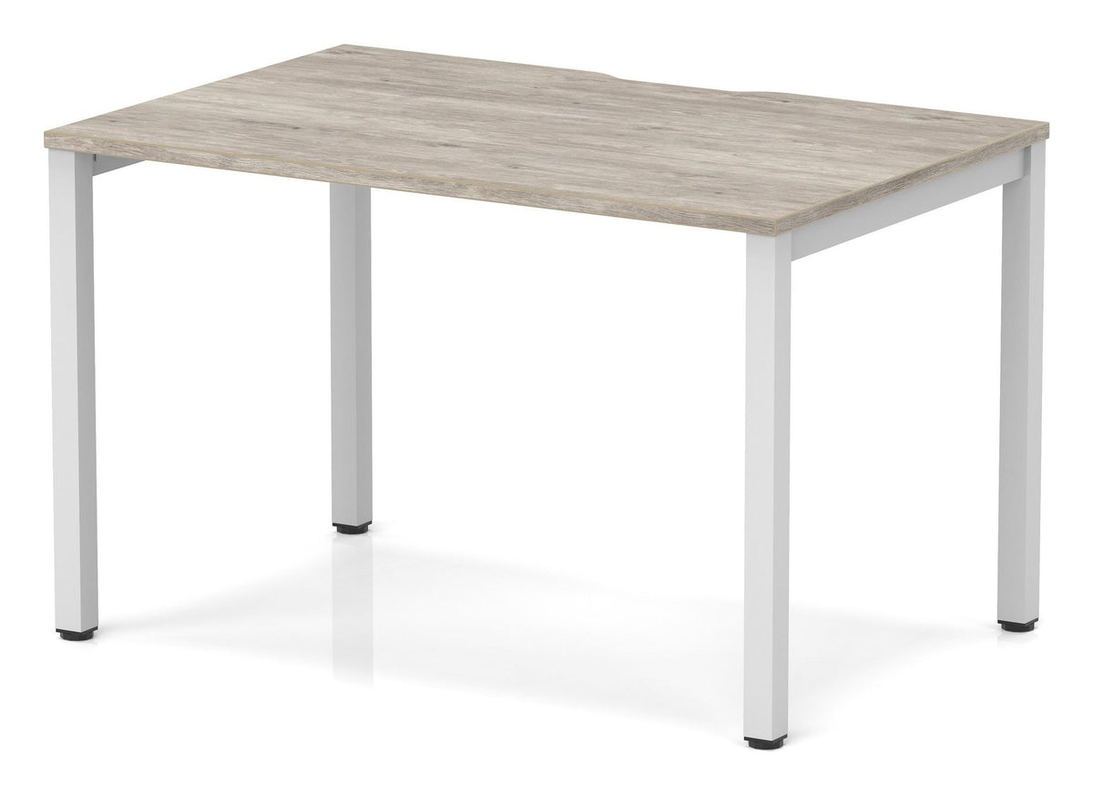 Impulse scalloped edge single row bench desk, 1200mm wide desks (starter, 1 desk), silver frame, grey oak top
