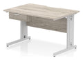 Impulse scalloped edge straight desk with cable managed legs and a one drawer pedestal, 1200 x 800, silver frame, grey oak top