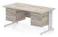 Impulse scalloped edge straight desk with cable managed legs and two fixed pedestals, 1600 x 800, two 2 drawer pedestals, silver frame, grey oak top