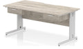Impulse scalloped edge straight desk with cable managed legs and two one drawer pedestals, 1600 x 800, silver frame, grey oak top