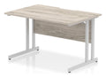 Impulse scalloped edge straight desk with cantilever legs, 1200 x 800, silver frame, grey oak top