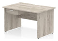 Impulse scalloped edge straight desk with panel legs and a one drawer pedestal, 1200 x 800, matching panel legs, grey oak top