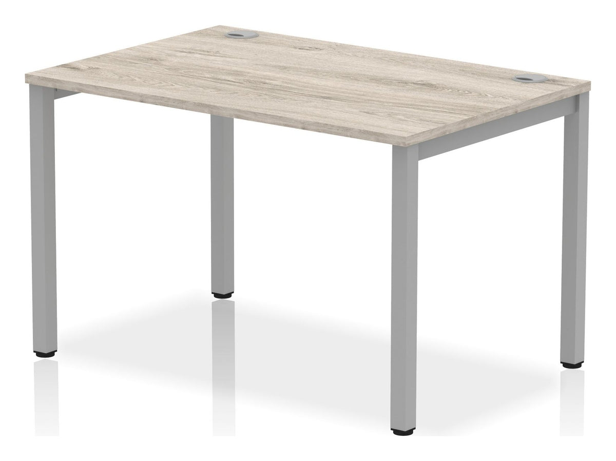 Impulse single row bench desk, grey oak top, silver frame, starter, 1 desk