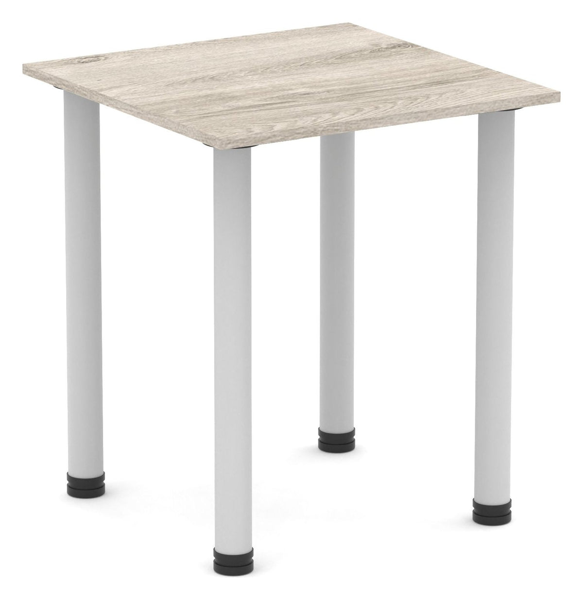 Impulse square meeting table with post legs, 600 x 600, silver, grey oak top