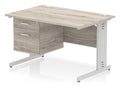 Impulse straight desk with cable managed legs and fixed pedestal, 1200 x 800, 2 drawer pedestal, silver frame, grey oak top