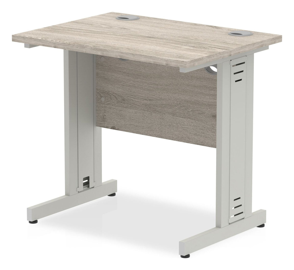 Impulse straight desk with cable managed legs, 800 x 600, silver frame, grey oak top