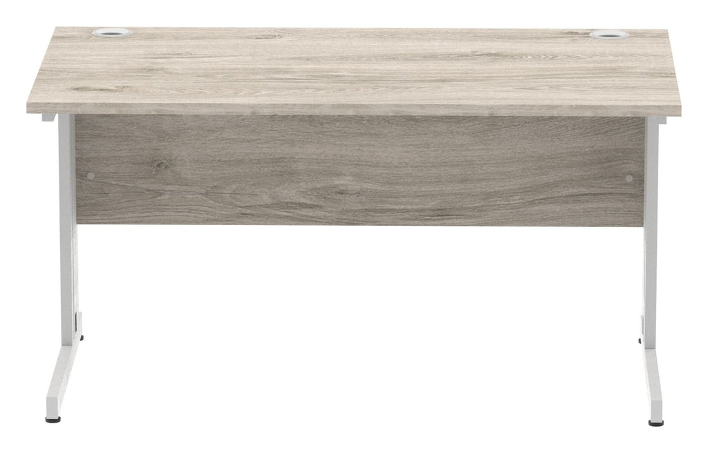 Impulse straight desk with cable managed legs, 1400 x 800, silver frame, grey oak top, another view 1