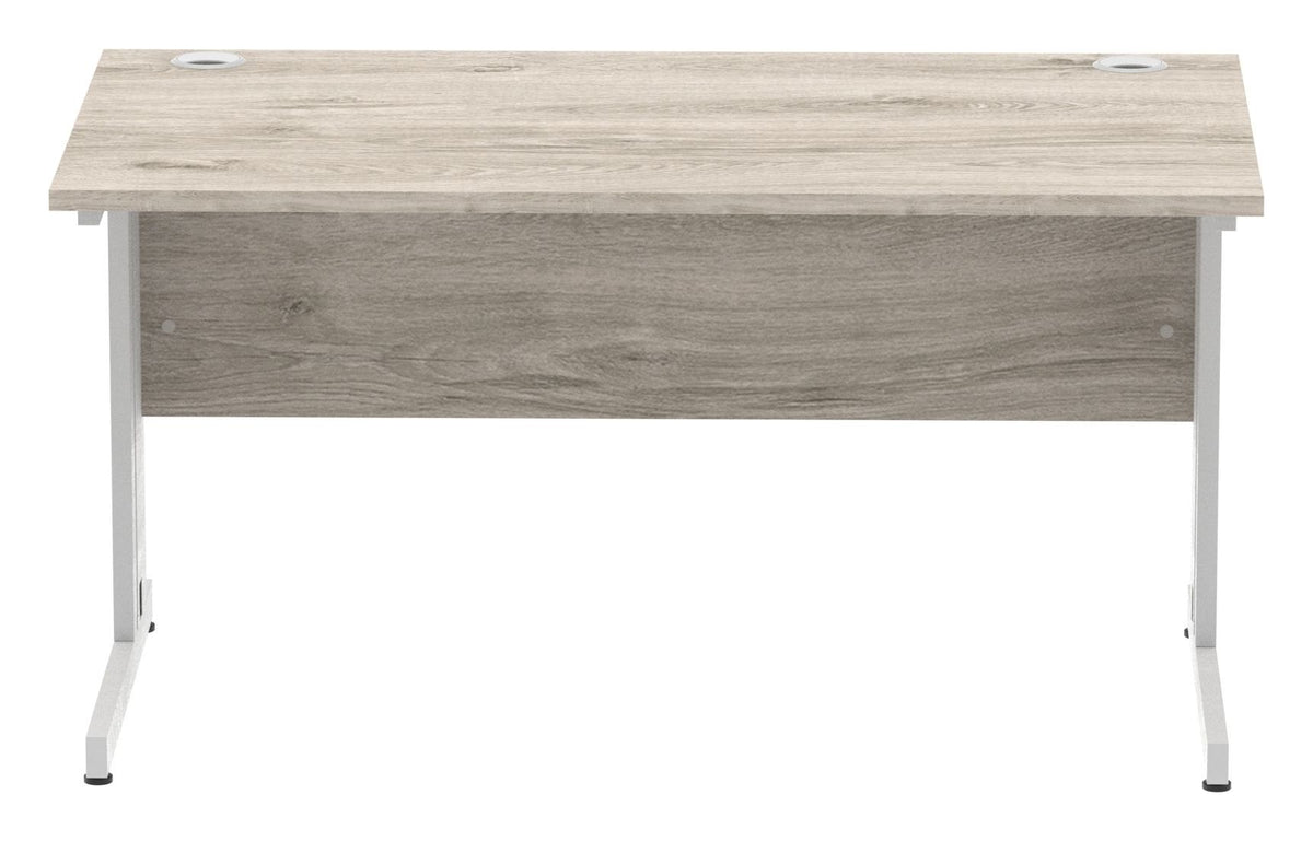 Impulse straight desk with cable managed legs, 1400 x 800, silver frame, grey oak top, another view 1