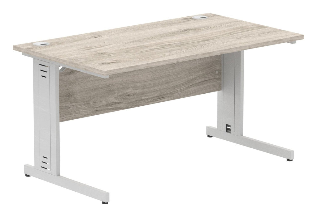 Impulse straight desk with cable managed legs, 1400 x 800, silver frame, grey oak top, another view 2