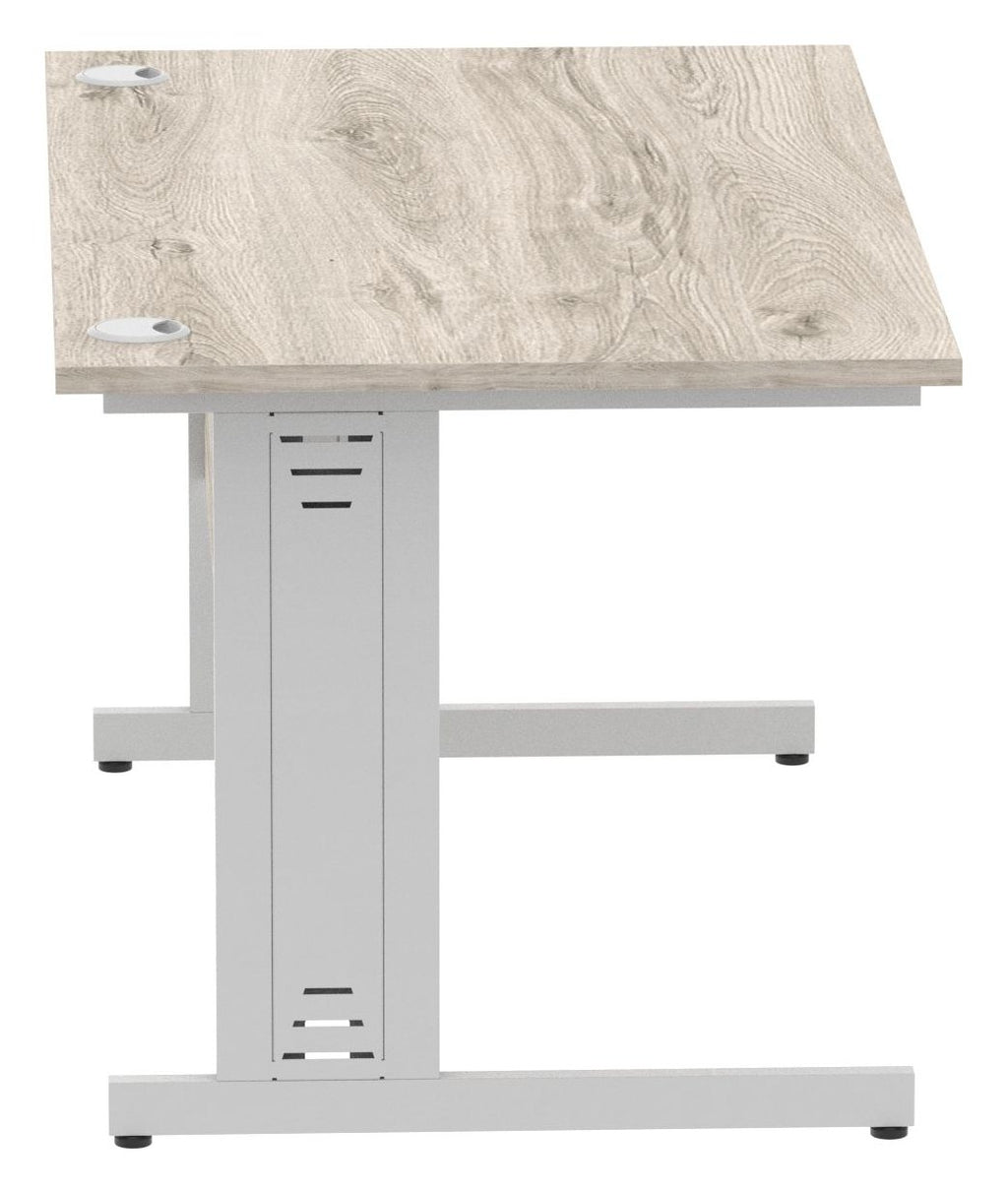 Impulse straight desk with cable managed legs, 1400 x 800, silver frame, grey oak top, another view 3