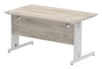 Impulse straight desk with cable managed legs, 1400 x 800, silver frame, grey oak top, another view 4