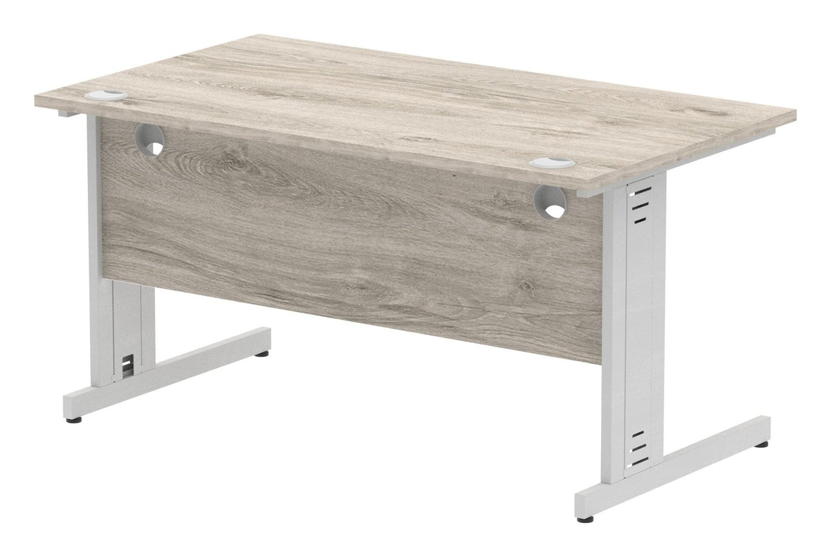 Impulse straight desk with cable managed legs, 1400 x 800, silver frame, grey oak top, another view 4