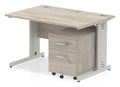 Impulse straight desk with cable managed legs and mobile pedestal, 1200 x 800, 2 drawer pedestal, silver frame, grey oak top