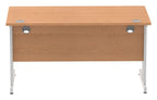 Impulse straight desk with cantilever legs, oak top, silver frame, view from the back