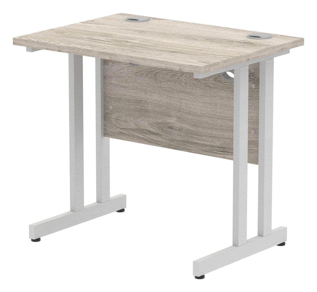 Impulse straight desk with cantilever legs, 800 x 600, silver frame, grey oak top