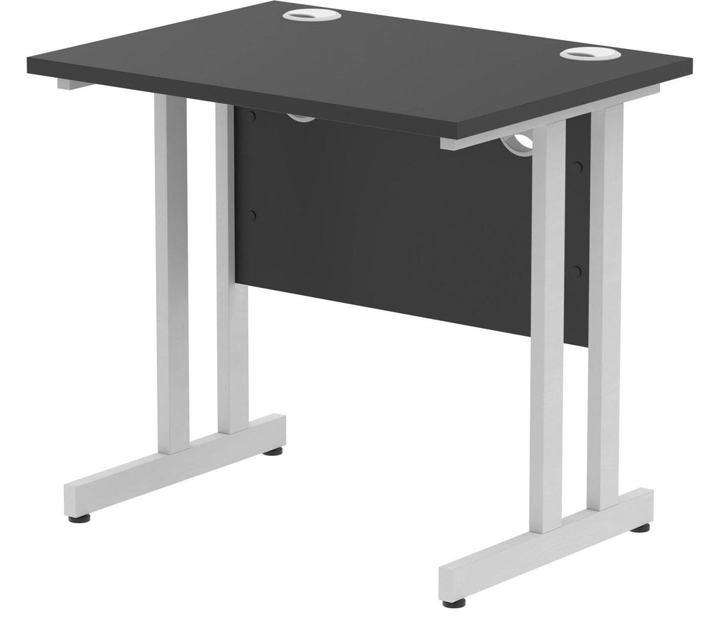 Impulse Night straight desk with cantilever legs, 800 x 600, silver frame, black top