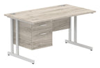 Impulse straight desk with cantilever legs and fixed pedestal, 1400 x 800, 2 drawer pedestal, silver frame, grey oak top, another view 2