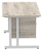Impulse straight desk with cantilever legs and fixed pedestal, 1400 x 800, 2 drawer pedestal, silver frame, grey oak top, another view 3