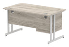 Impulse straight desk with cantilever legs and fixed pedestal, 1400 x 800, 2 drawer pedestal, silver frame, grey oak top, another view 4